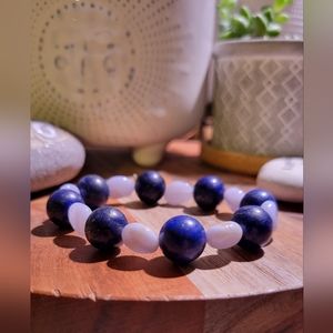 Gemstone Bracelet Lapiz Lazuli and Blue Lace Agate Handmade Small